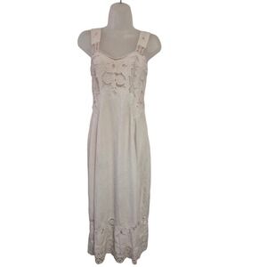Far Away Vintage Lace Crochet Midi Dress Cream Cottagecore Boho Women Size Small